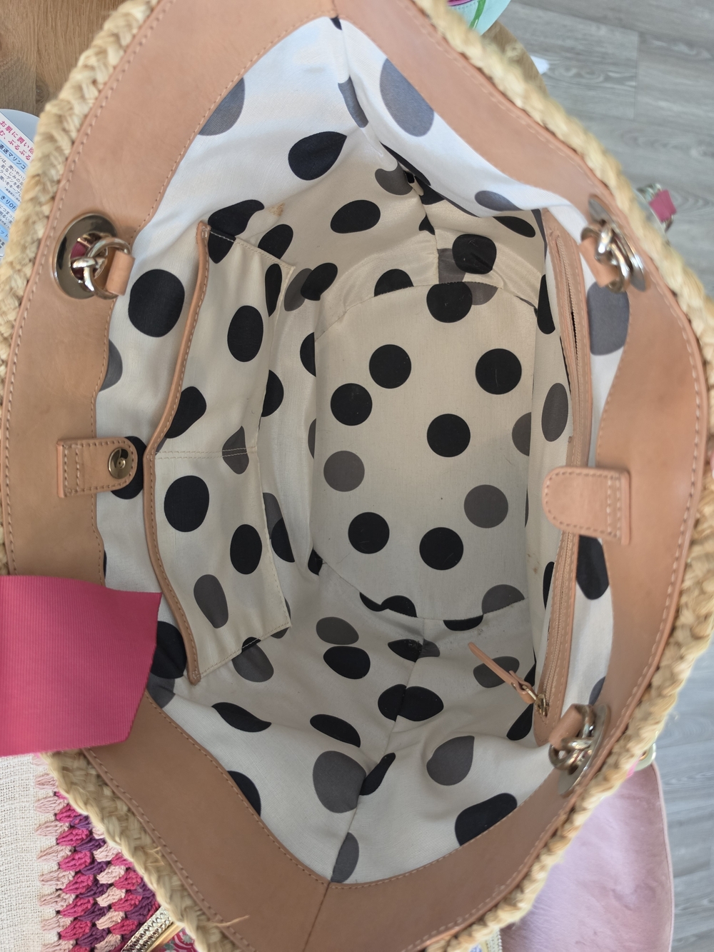 kate spade Natural Straw Shoulder Tote with Pink Bow - Picture 5 of 12